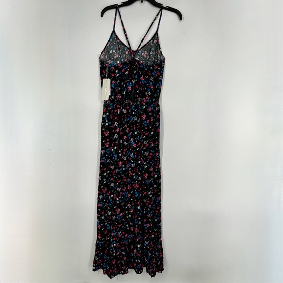 Kingston Grey Juniors XXL Crisscross Maxi Dress Black Pink Blue Floral Print - Picture 10 of 13